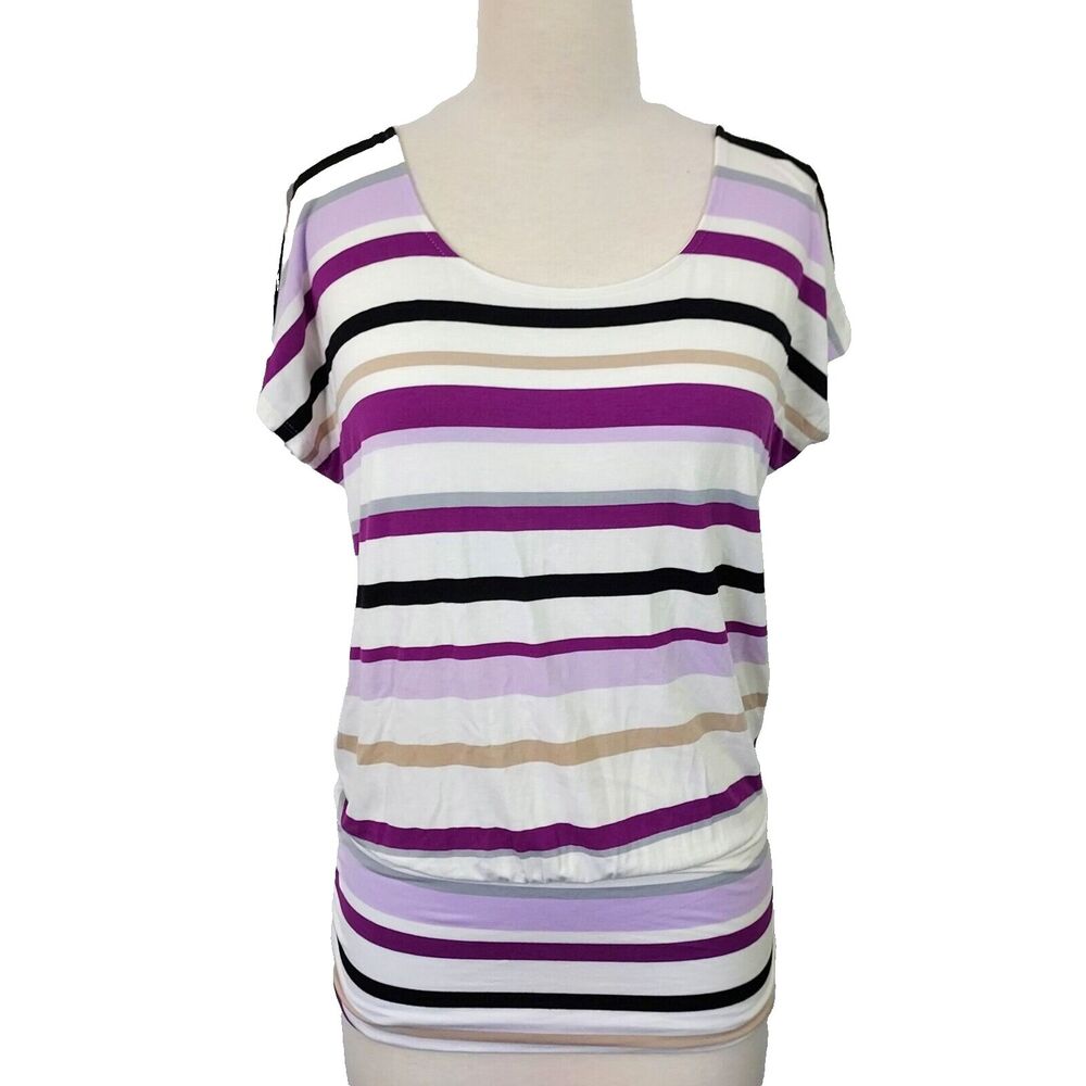 White House Black Market Tunic Top Small Soft Stretch Scoop Neck Slit Sleeves